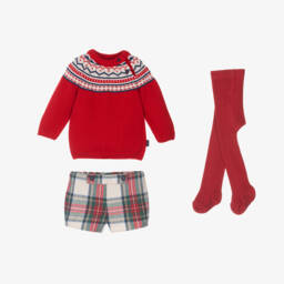 Tutto Piccolo-Boys Red Check Sweater Set | Childrensalon Outlet