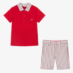 Tutto Piccolo-طقم شورت قطن لون أحمر وأبيض للأولاد | Childrensalon Outlet