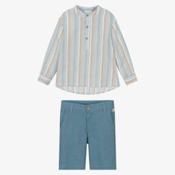 Tutto Piccolo-طقم شورت مخطط زاهي للأولاد | Childrensalon Outlet