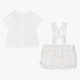 Tutto Piccolo-Белый топ и голубые шорты в клетку | Childrensalon Outlet