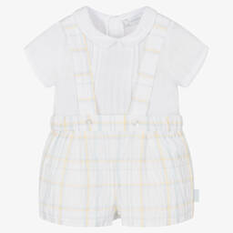 Tutto Piccolo-Белый топ и голубые шорты в клетку | Childrensalon Outlet