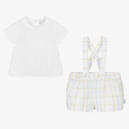 Tutto Piccolo-Белый топ и голубые шорты в клетку | Childrensalon Outlet