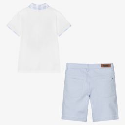 Tutto Piccolo-Boys White & Blue Shorts Set | Childrensalon Outlet