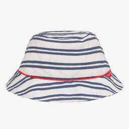 Tutto Piccolo-Boys White & Blue Striped Cotton Hat | Childrensalon Outlet