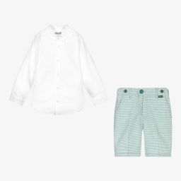 Tutto Piccolo-Boys White & Green Shorts Set | Childrensalon Outlet