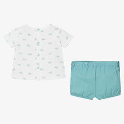 Tutto Piccolo-طقم شورت أطفال ولادي قطن جيرسي لون أبيض وأزرق | Childrensalon Outlet