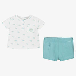 Tutto Piccolo-طقم شورت أطفال ولادي قطن جيرسي لون أبيض وأزرق | Childrensalon Outlet