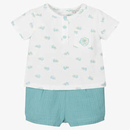 Tutto Piccolo-طقم شورت أطفال ولادي قطن جيرسي لون أبيض وأزرق | Childrensalon Outlet