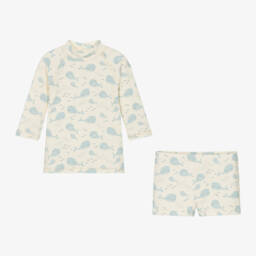 Tutto Piccolo-طقم سباحة بطبعة حوت لون أصفر وأزرق للمواليد | Childrensalon Outlet