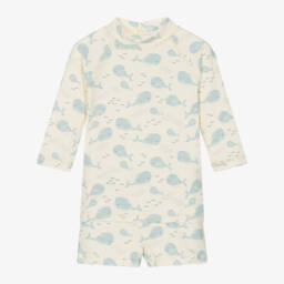 Tutto Piccolo-طقم سباحة بطبعة حوت لون أصفر وأزرق للمواليد | Childrensalon Outlet