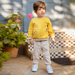 Tutto Piccolo-تراكسوت قطن لون أصفر وعاجي للأولاد | Childrensalon Outlet