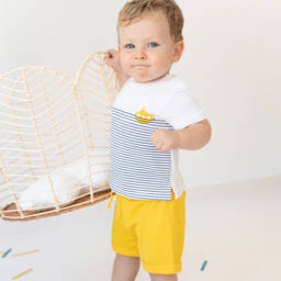 Tutto Piccolo-Boys Yellow Stripe Cotton Shorts Set | Childrensalon Outlet