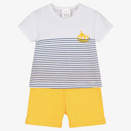 Tutto Piccolo-Boys Yellow Stripe Cotton Shorts Set | Childrensalon Outlet
