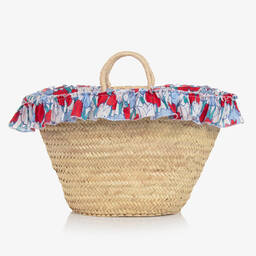 Tutto Piccolo-Girls Beige Floral Straw Bag (48cm) | Childrensalon Outlet