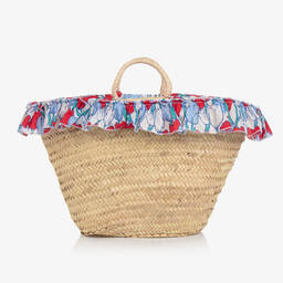 Tutto Piccolo-Girls Beige Floral Straw Bag (48cm) | Childrensalon Outlet