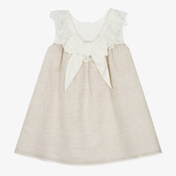 Tutto Piccolo-Girls Beige Linen & Cotton Dress | Childrensalon Outlet