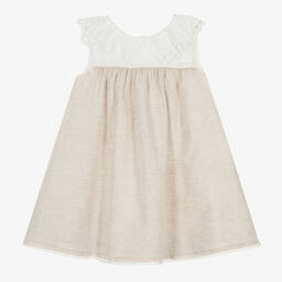 Tutto Piccolo-Girls Beige Linen & Cotton Dress | Childrensalon Outlet