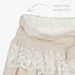 Tutto Piccolo-تنورة كتان وقطن لون بيج مزينة بدانتيل | Childrensalon Outlet
