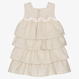 Tutto Piccolo-فستان مزيج قطن وكتان بطبقات لون بيج | Childrensalon Outlet