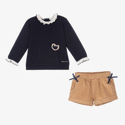 Tutto Piccolo-طقم شورت قطن لون كحلي وبيج للبنات | Childrensalon Outlet