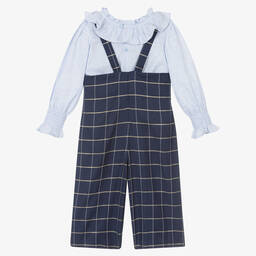 Tutto Piccolo-Голубая блузка и синий полукомбинезон для девочек | Childrensalon Outlet