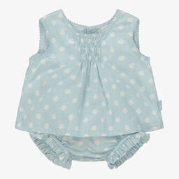 Tutto Piccolo-طقم شورت أطفال بناتي قطن ساتين لون أزرق فاتح | Childrensalon Outlet