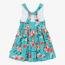 Tutto Piccolo-فستان قطن لون أخضر فيروزي بطبعة ورود | Childrensalon Outlet