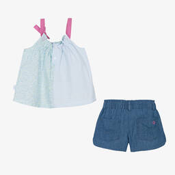 Tutto Piccolo-طقم شورت قطن لون أزرق للبنات | Childrensalon Outlet