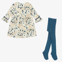 Tutto Piccolo-Хлопковое платье в цветочек и синие колготки | Childrensalon Outlet