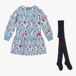Tutto Piccolo-طقم فستان قطن جيرسي لون أزرق بطبعة ورود | Childrensalon Outlet