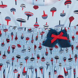 Tutto Piccolo-طقم فستان مزيج قطن وفيسكوز تويل لون أزرق | Childrensalon Outlet