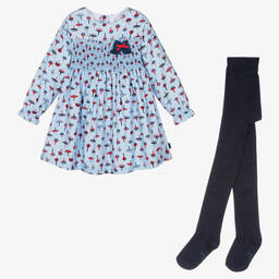 Tutto Piccolo-طقم فستان مزيج قطن وفيسكوز تويل لون أزرق | Childrensalon Outlet