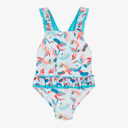 Tutto Piccolo-Girls Blue Parrot Print Swimsuit | Childrensalon Outlet