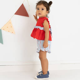 Tutto Piccolo-Красный топ и голубые шорты из хлопка | Childrensalon Outlet