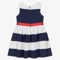 Tutto Piccolo-Girls Blue Stripe Cotton Dress | Childrensalon Outlet