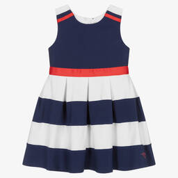 Tutto Piccolo-Girls Blue Stripe Cotton Dress | Childrensalon Outlet