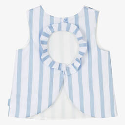 Tutto Piccolo-توب بلا أكمام قطن مقلم لون أزرق وأبيض للبنات | Childrensalon Outlet