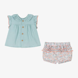 Tutto Piccolo-Легкий зеленый цветочный комплект шорт для девочек | Childrensalon Outlet