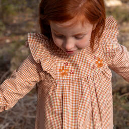Tutto Piccolo-Girls Brown Gingham Dress Ensemble | Childrensalon Outlet