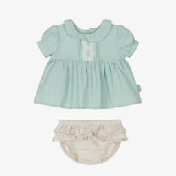 Tutto Piccolo-Girls Elegant Green & Beige Bloomer Set | Childrensalon Outlet