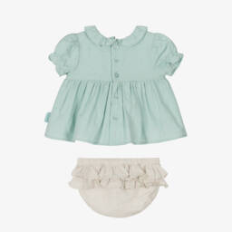 Tutto Piccolo-Girls Elegant Green & Beige Bloomer Set | Childrensalon Outlet