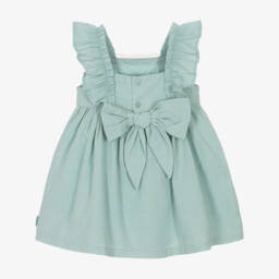 Tutto Piccolo-Girls Emerald Cotton & Delicate Lace Dress | Childrensalon Outlet