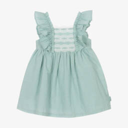 Tutto Piccolo-Girls Emerald Cotton & Delicate Lace Dress | Childrensalon Outlet