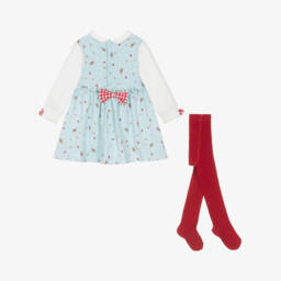 Tutto Piccolo-Girls Festive Blue Cotton Dress Set | Childrensalon Outlet