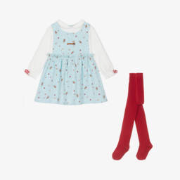 Tutto Piccolo-Girls Festive Blue Cotton Dress Set | Childrensalon Outlet