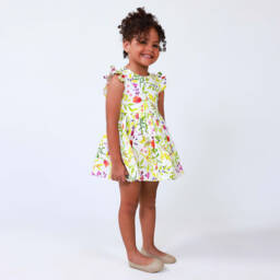 Tutto Piccolo-Girls Green Floral Cotton Delight Dress | Childrensalon Outlet