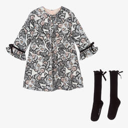 Tutto Piccolo-Серое платье с бабочками и носки для девочек | Childrensalon Outlet