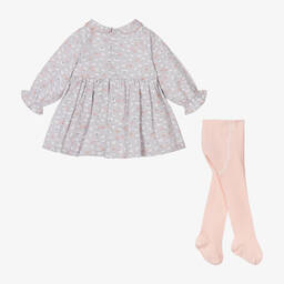 Tutto Piccolo-طقم فستان بطبعة ورود قطن لون رمادي أطفال بناتي | Childrensalon Outlet