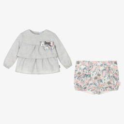 Tutto Piccolo-Серый комплект с шортами в цветочек для девочек | Childrensalon Outlet