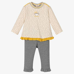 Tutto Piccolo-طقم ليغنغز قطن لون عاجي ورمادي للبنات | Childrensalon Outlet